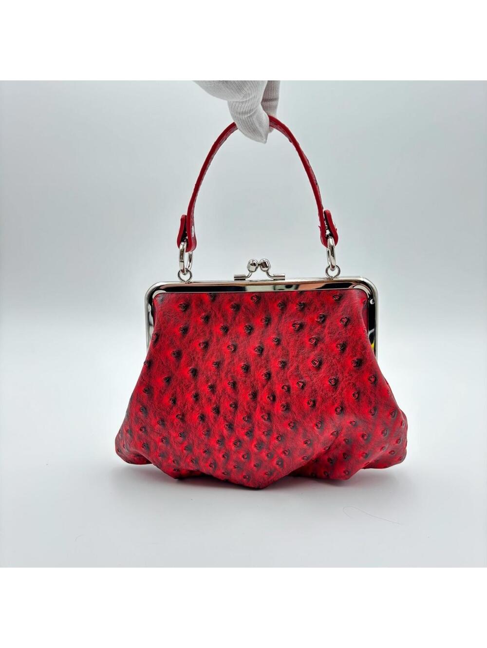 Vivienne Westwood Red Vegan Ostrich Embossed Granny Bag - Picture 2 of 7